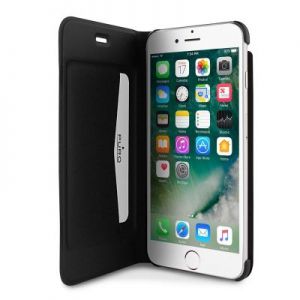 PURO Booklet Wallet Case - Etui iPhone 7 z kieszenią na kartę + stand up (czarny)