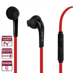 PURO Balance Earphones - Słuchawki z płaskim kablem z mikrofonem i pilotem (czerwony)