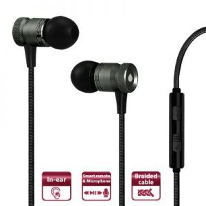 PURO Fabric Earphones - Słuchawki z kablem w oplocie z mikrofonem i pilotem (czarny)