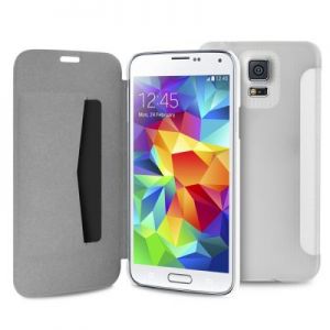 PURO Booklet Wallet Case - Etui Samsung Galaxy S5/S5 Neo z kieszenią na kartę (biały/przezroczysty t