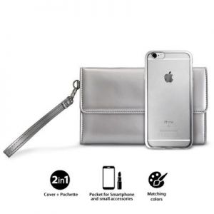 PURO Metal Duo - Zestaw torebka + etui Satin iPhone 6s / iPhone 6 (Silver) Limited edition