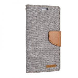 Mercury Canvas Diary - Etui iPhone 7 z kieszeniami na karty + stand up (szary/camel)