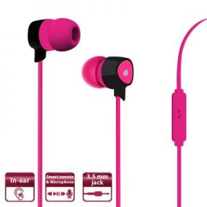 PURO Prisma Earphones - Słuchawki z płaskim kablem z mikrofonem i pilotem (różowy)